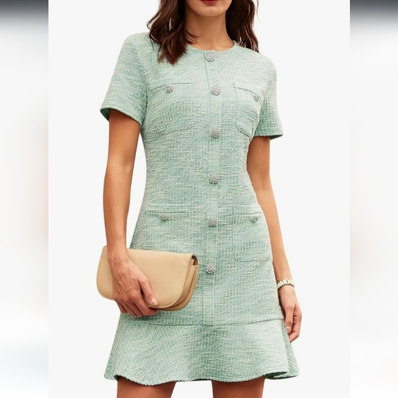 Grace Karin Green Tweed Sheath Mini Dress New - Picture 1 of 16